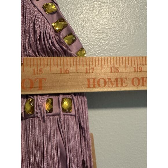 Mandalay 14 Dress Fringe Studded Gems Designer Bodycon Midi Purple VTG Flapper - Picture 9 of 11